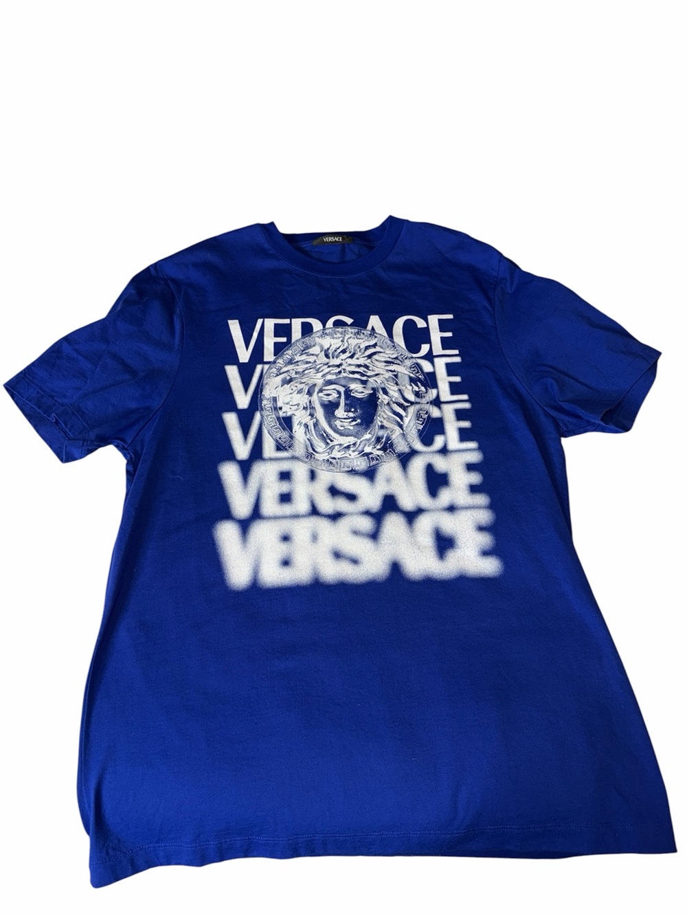 Versace Royal Blue Medusa Repeat Logo Tee - Men